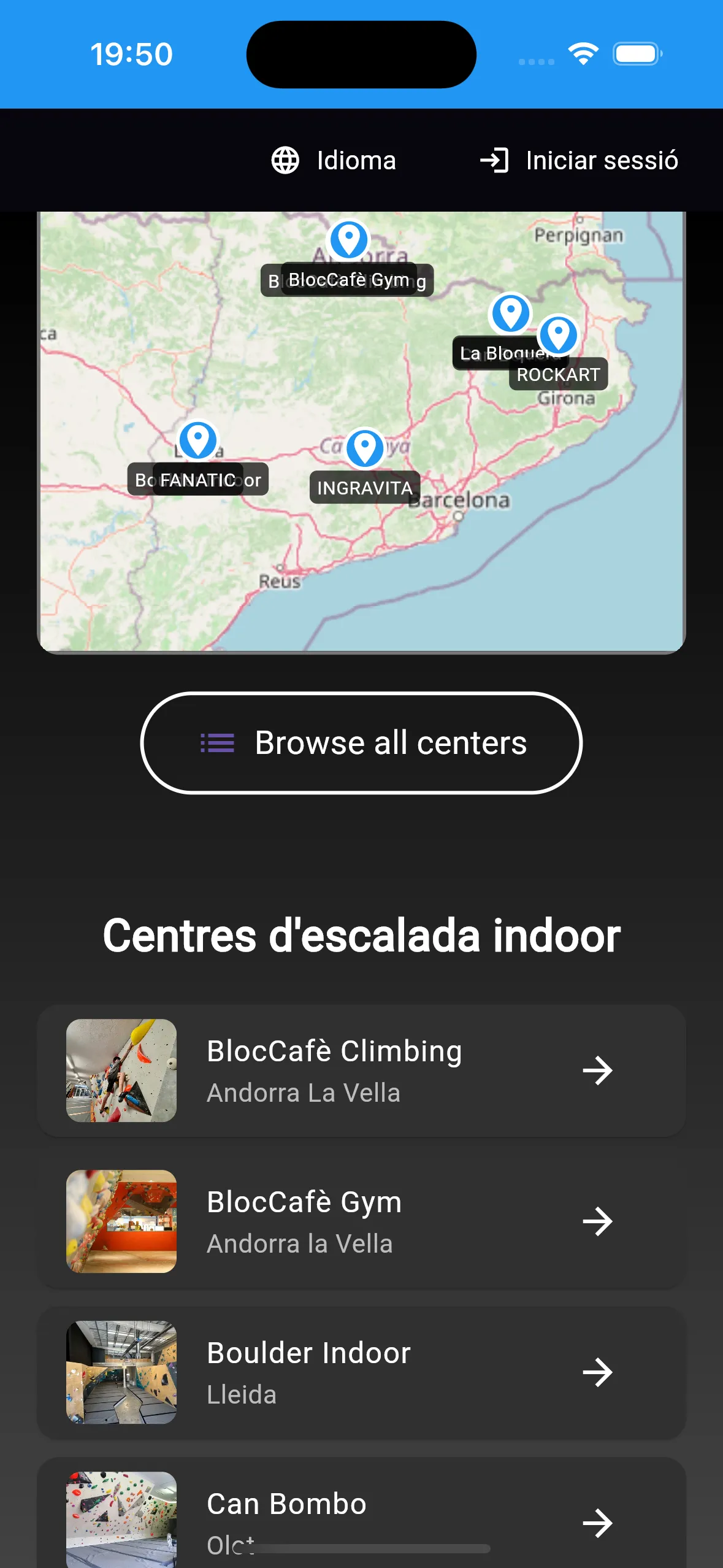 Climbex App Interface